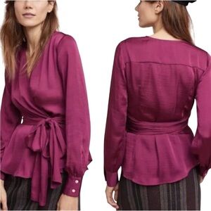 ANTHROPOLOGIE MOULINETTE
SOEURS Burgundry Wrap Top 14